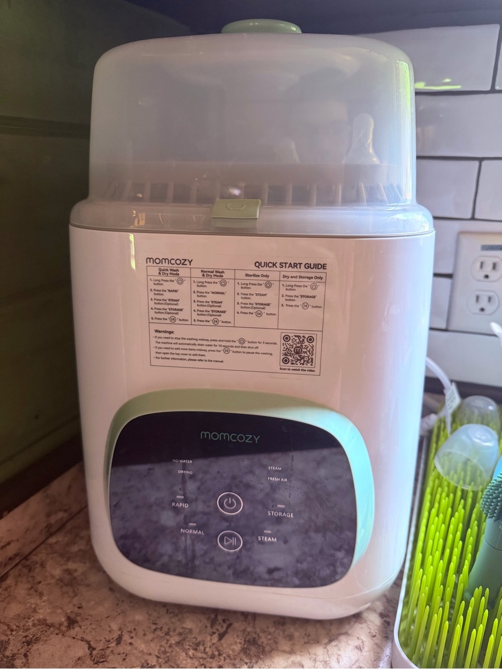Momcozy White and Mint Baby Bottle Sterilizer